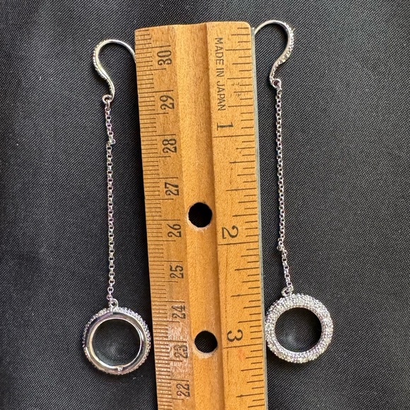 Sparkling 3” Pave Rhinestone Dangle Silver Earrings - Picture 4 of 6